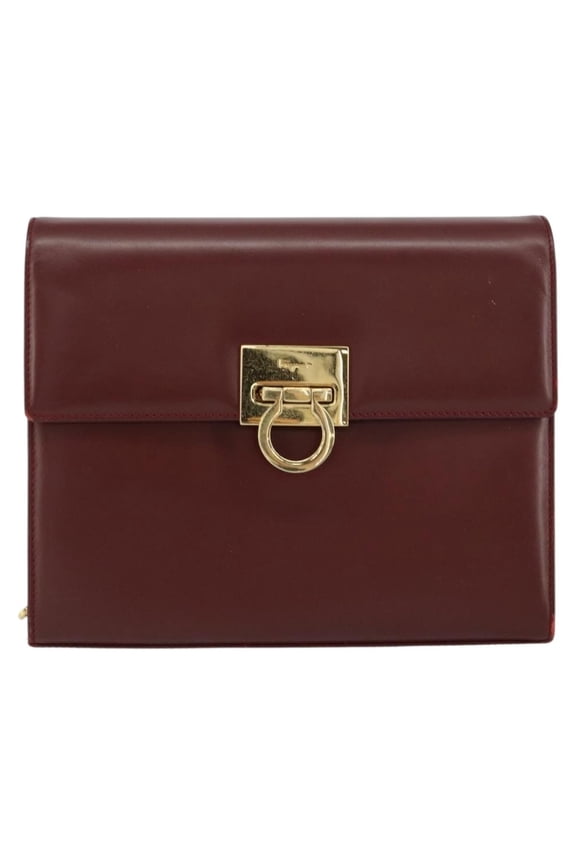 Pre-Owned Salvatore Ferragamo Vintage Gancini Chain Shoulder Bag Leather Burgundy Leather Shoulder Bag Bag