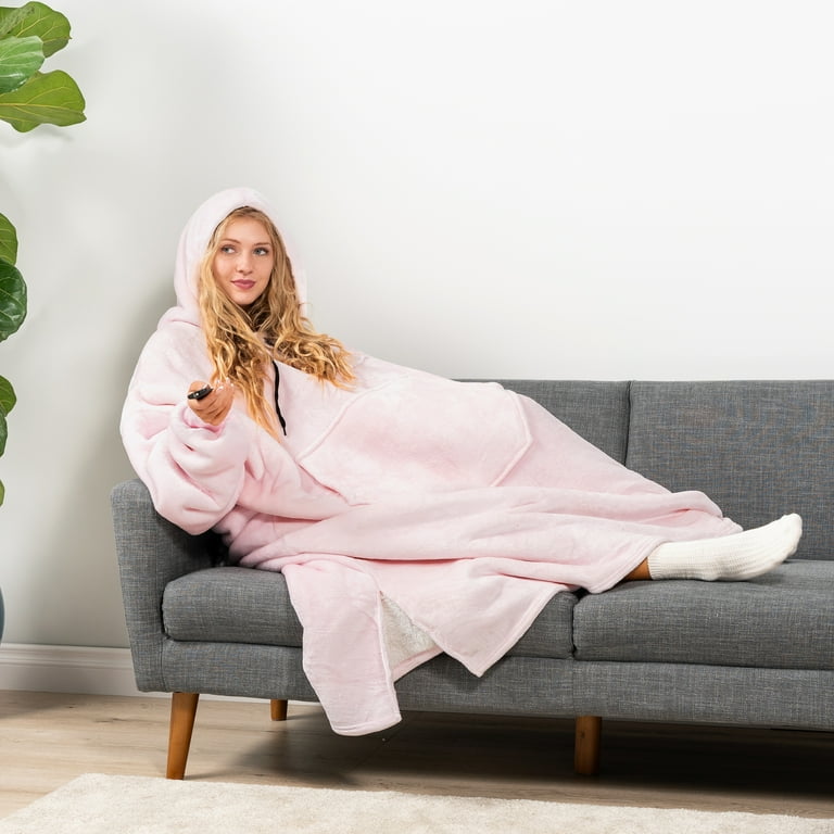 PAVILIA Plush Hoodie Blanket for Men/Women, Oversized Sherpa