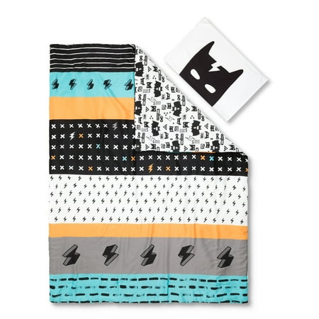 South Shore DreamIt Black and White Superhero Reversible Kids Comforter and Pillowcase Set, Twin