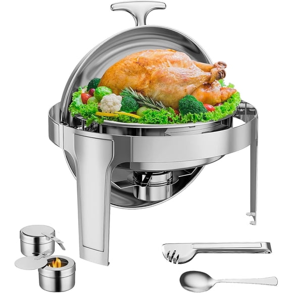 6QT Chafing Dish Buffet Set, Stainless Steel Roll Top Buffet Server, Commercial Chafer for Catering (Full Size Pan)