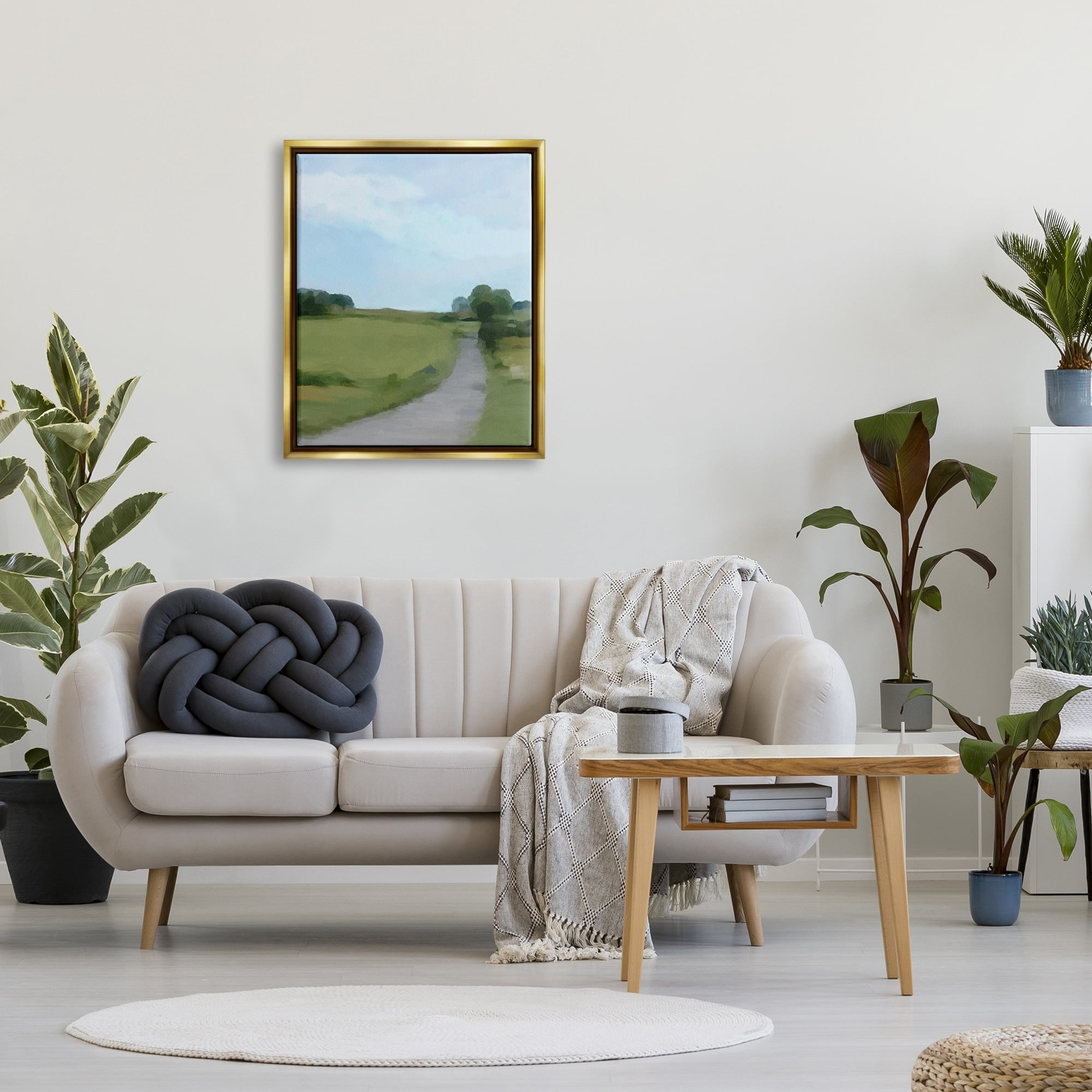 Stupell Industries Abstract Path Through Grassland Rural Landscape Scene Painting Metallic Gold Floating Framed Canvas Print Wall Art, Design by Amy Hall