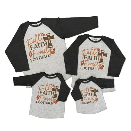 

7 ate 9 Apparel Matching Family Happy Thanksgiving Shirts - Fall Faith Family Football Grey Shirt 2T