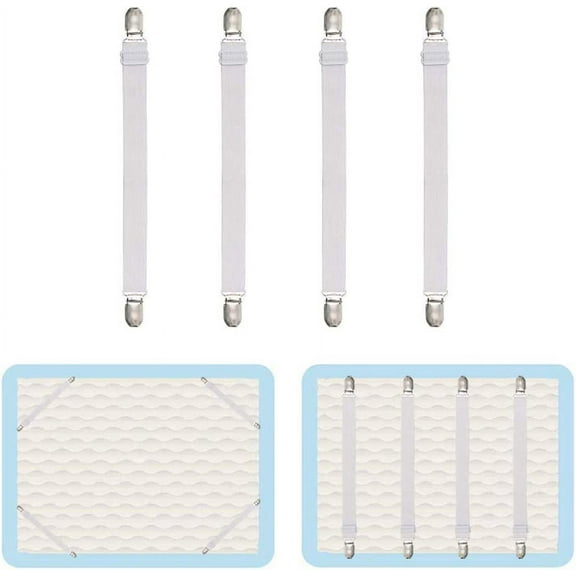 4Pcs Adjustable Bed Sheet Straps Clips, Elastic Mattress Sheet Fasteners Holder and Suspenders, Grippers to Hold Sheet, Mattress, Sofa, Couch, Table Cloth, Recliner Ironing Board Cover and More
