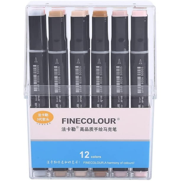 Art Alcohol Dual Tip Marker Pens 12/24/36 Colors Fineliner Drawing Marker  Pen Set Broad Fine Point for Painting Highlighting by Finecolor (12 Colors)  