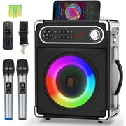 Rybozen  Karaoke Machine with 2 Wireless Microphones,Portable Bluetooth 5.1 Speaker for Adults Kids,Bass/Treble Adjustment,PA System with Remote Control