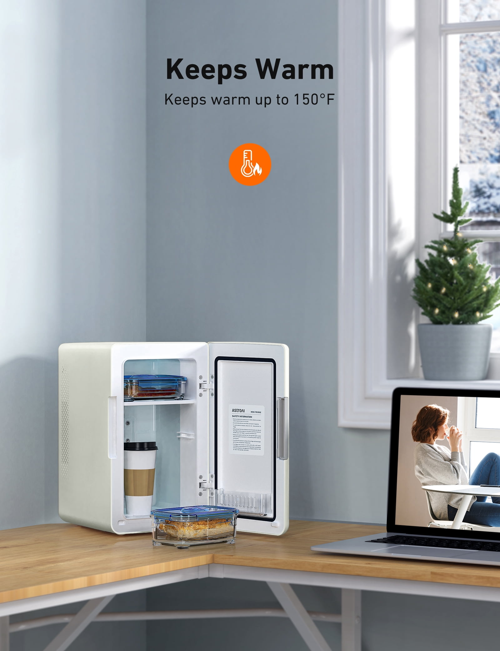AstroAI Mini Fridge 6L/8 Can, Personal Refrigerator Makeup Skincare Fridge AC/DC, Energy Efficient & Quiet, Portable Beverage Cooler & Warmer Fridge for Travel, Office, Dorms, Bedroom, Car, White
