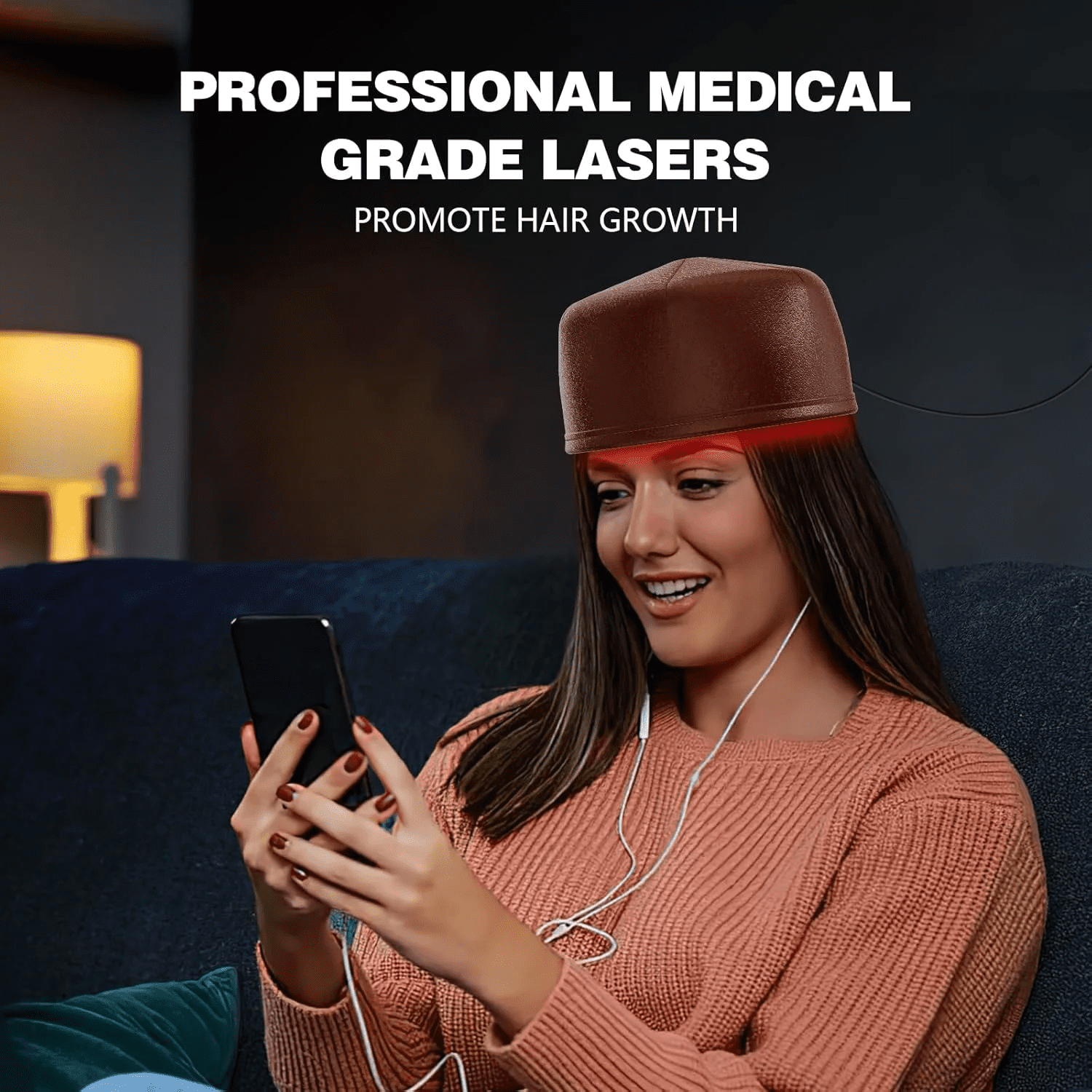 Wearable Scalp Care Helmet with Red Light, Discreet Hands-Free Light Device for At-Home Hair Wellness Routines, Full Coverage, Brown