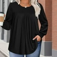thumbnail image 7 of Long Sleeve Shirts for Women Sawvnm Women's Fashion Solid Color Plus Size Round Neck Chest Pleated Loose Casual Pullover Long Sleeved Shirt Top blouse Fall Clothes Fashion Black 5XL, 7 of 7