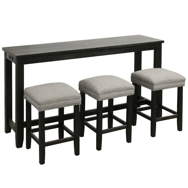 Gymax 4 Piece Bar Table Set Counter Height Pub Table& 3 Bar Stools with