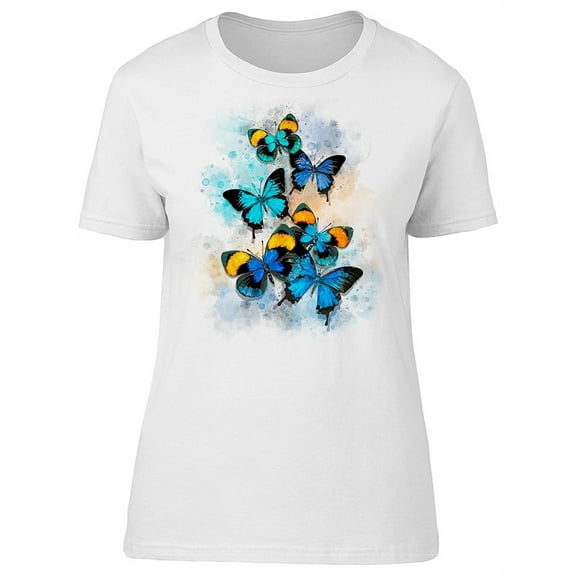 Blue Butterflies Paint T-Shirt Women -Image by Shutterstock, Female Medium