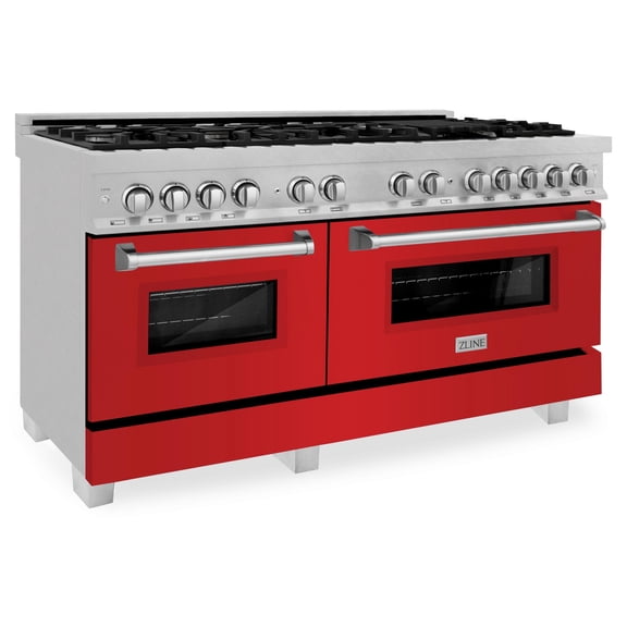 ZLINE 60" 7.4 cu. ft. Dual Fuel Range with Gas Stove and Electric Oven in Fingerprint Resistant Stainless Steel and Red Matte Doors (RAS-RM-60)
