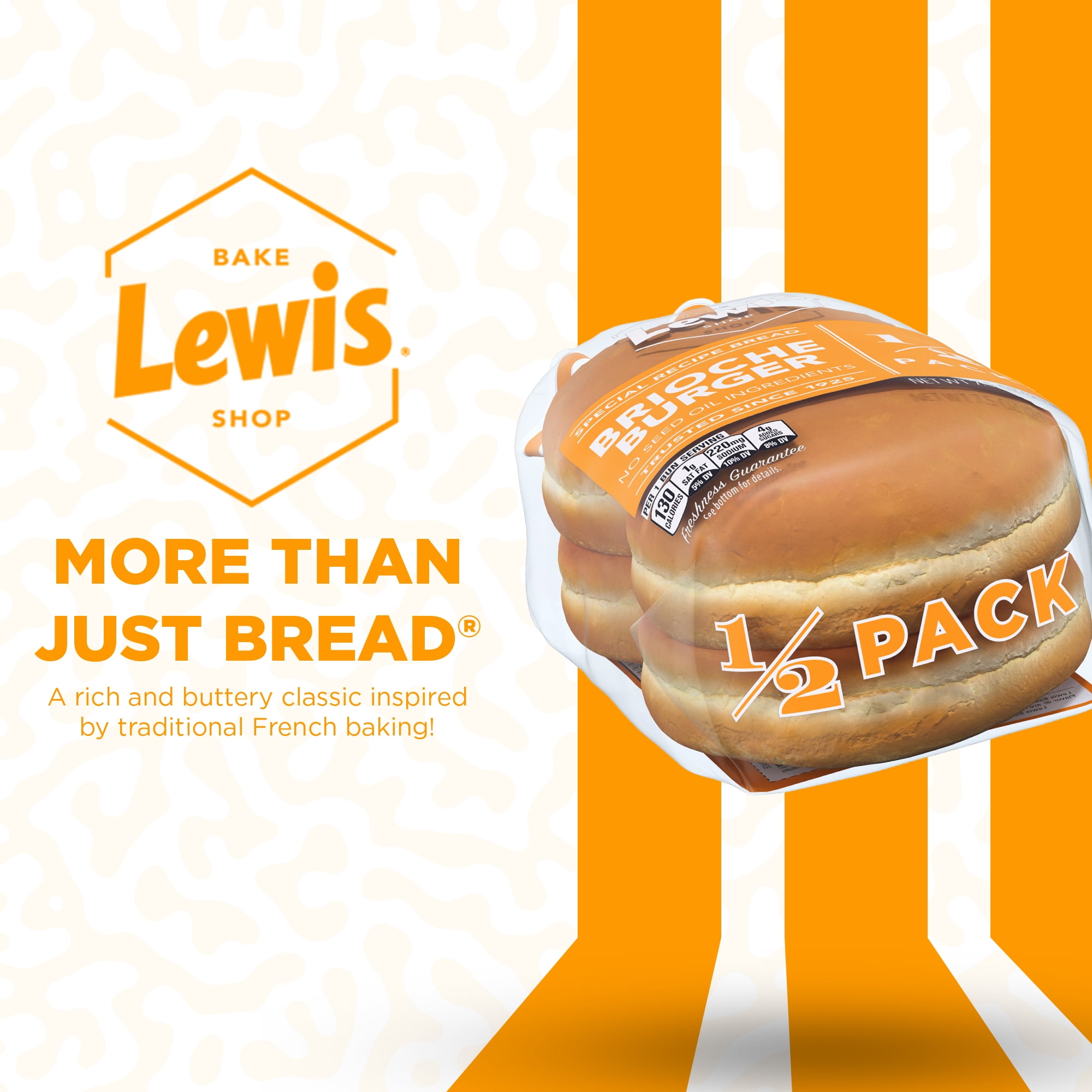 Lewis Bake Shop Brioche Half Pack Burger Buns, 7.5 oz, 4 Count