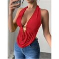 thumbnail image 5 of Women's Sexy Halter Going Out Top Open Back Deep V Neck Sleeveless Vest Tank Tops Party Clubwear, 5 of 6