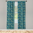 thumbnail image 3 of Ambesonne Asia Curtains, Japanese Style Waves Clouds, Pair of 28"x84", Petrol Blue and Pale Coffee, 3 of 5