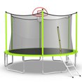thumbnail image 3 of 14FT Trampoline for Kids Adults, BTMWAY Recreational Trampoline with Enclosure Net, Indoor Outdoor Trampoline with Basketball Hoop, Ladder, Jumping Exercise Trampoline for Backyard, Garden, Green, 3 of 14