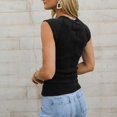 thumbnail image 6 of JFGHDG Women's Crewneck Cap Sleeve Sleeveless Ribbed Knit Slim Fit Casual Summer Tank Tops Black S, 6 of 7