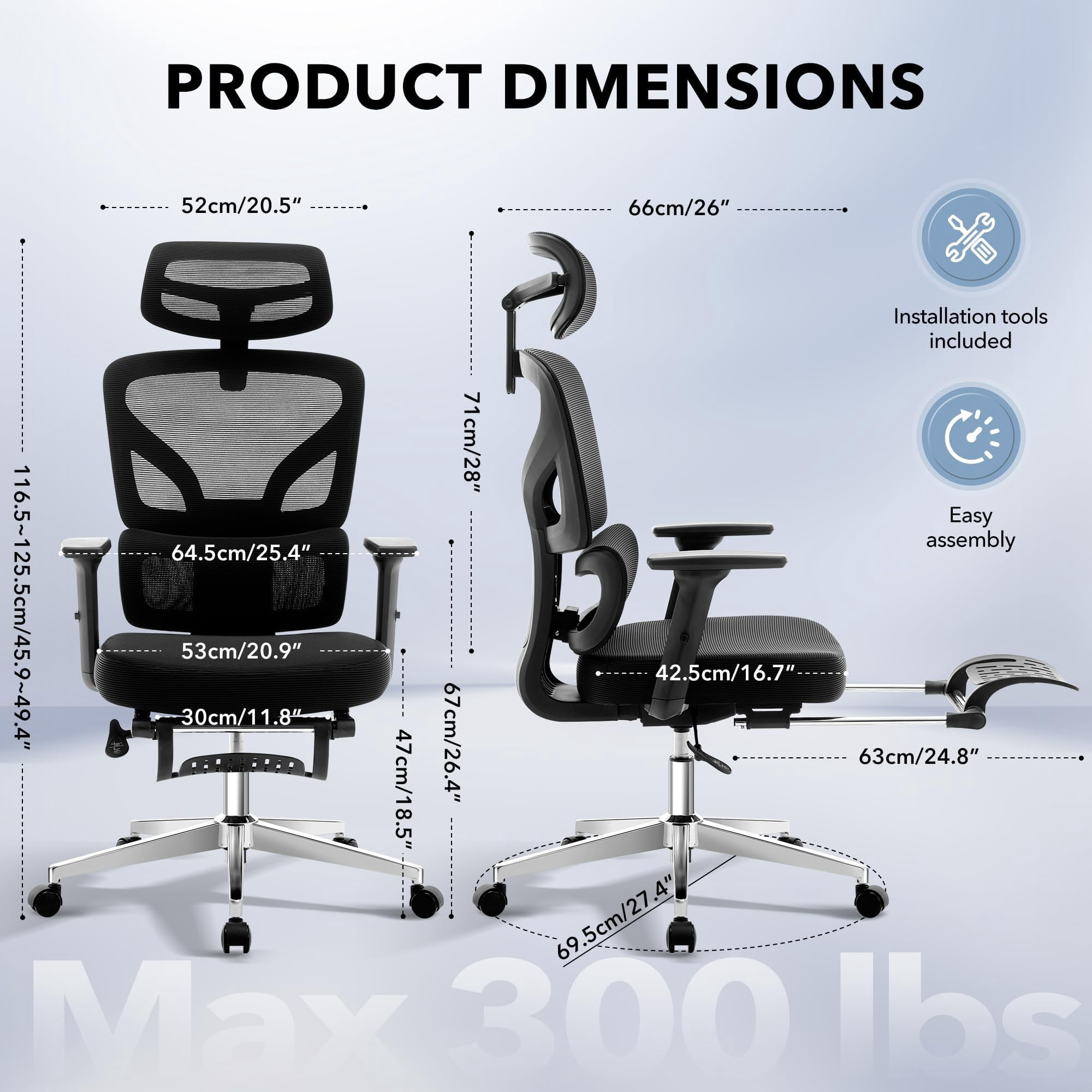 Accreate Ergonomic High-Back Mesh Office Chair – Adjustable Lumbar, 3D Armrests, Headrest & Recline – Breathable Swivel Rolling Desk Chair