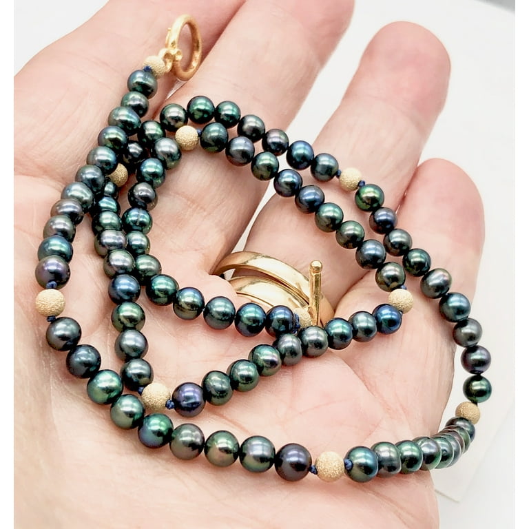 Dramatic Blue Rainbow Peacock Freshwater Pearl 14Kgf Necklace 18