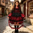 thumbnail image 2 of Girls Halloween Clothes Ruffle Long Sleeve Tutu Dress,Kids Halloween Party Outfit for Role Play, 2 of 6
