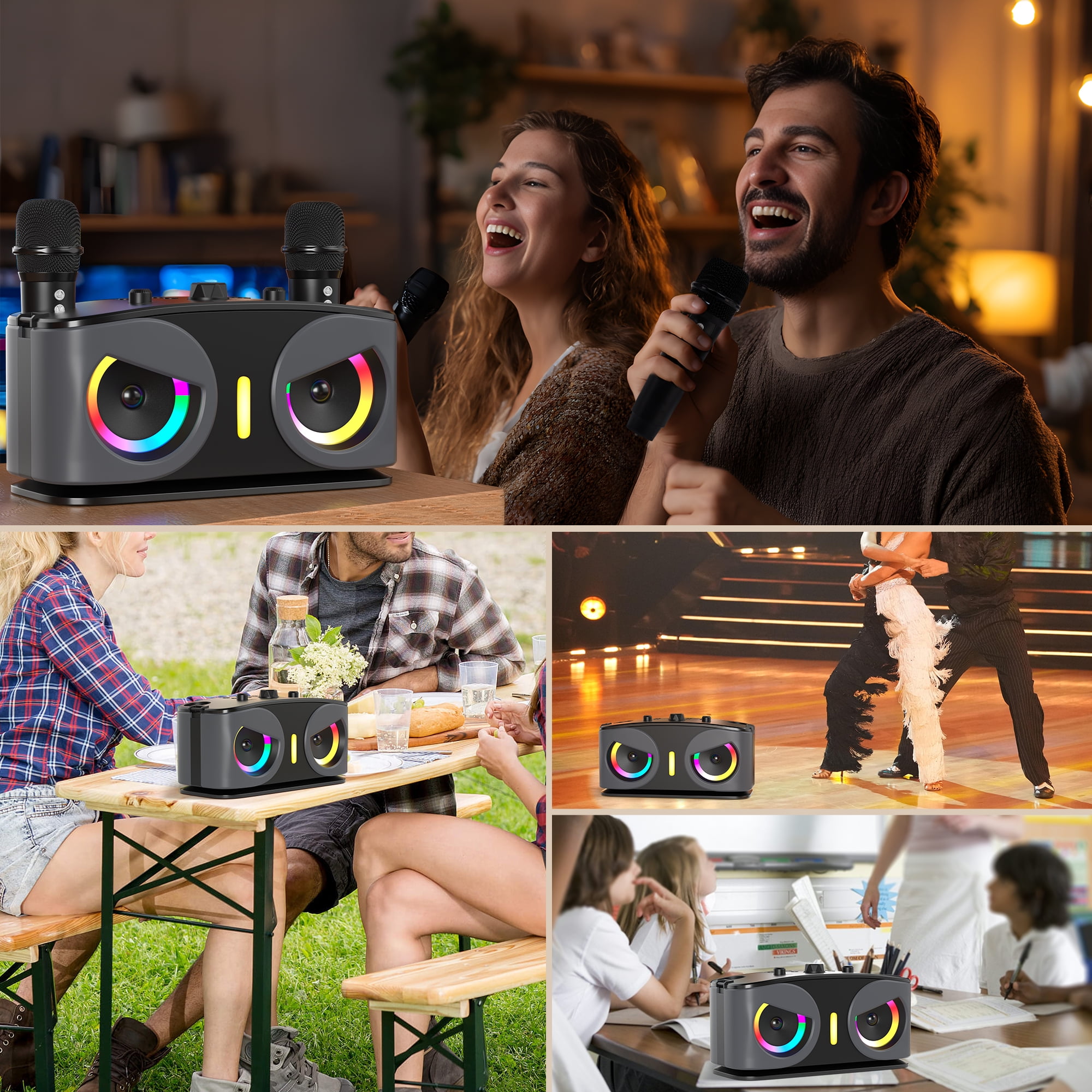 VIPQV Karaoke Machine, Portable Bluetooth Speaker with 2 Wireless Microphones for Adults & Kids, Karaoke Microphone with Voice Change Function, Supports TF/AUX/USB for Home Party