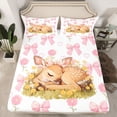 thumbnail image 2 of Homewish Cartoon Bowknot Deer Twin Sheet Sets for Teens, Pink Flower Floral Twin Fitted Sheet, Magic Kawaii Animal Flat Sheet, Luxury Bedroom Decor, 3 Pieces, 2 of 7