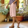 thumbnail image 6 of HongQid Linen Blend Capri Pants for Women Elastic Waist Gingham Print Casual Summer Cropped Trousers With Side Pockets,M, 6 of 7