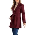 thumbnail image 5 of INSPIRE CHIC Women's Classic Stand Collar Long Sleeve Winter Belted Long Coat L Burgundy, 5 of 8