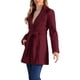 thumbnail image 4 of Abrigo largo de invierno con cinturón para mujer, clásico, de cuello alto, de manga larga, color burdeos, 4 of 7