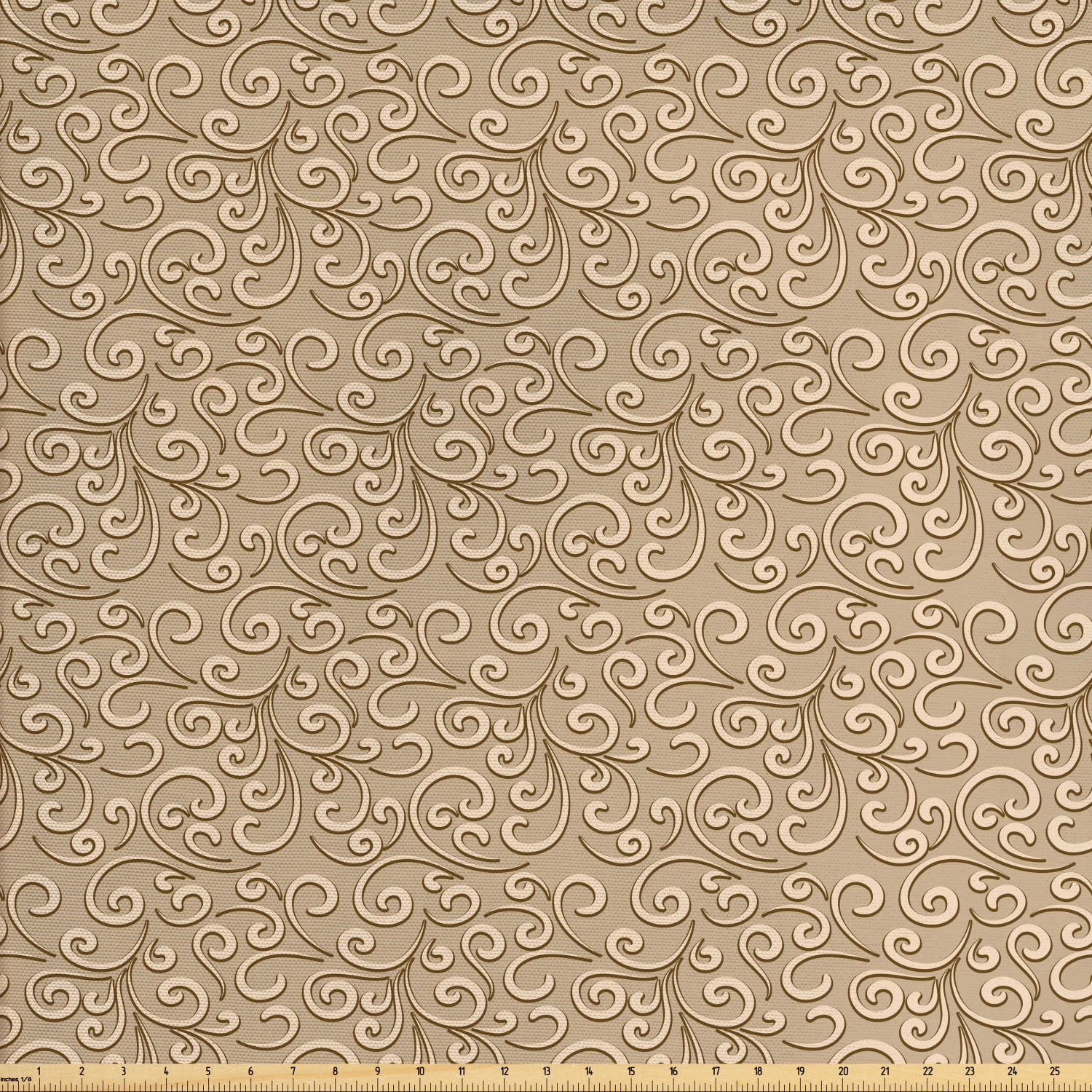 Beige Fabric By The Yard Baroque Floral Swirls Damask Pattern Classic