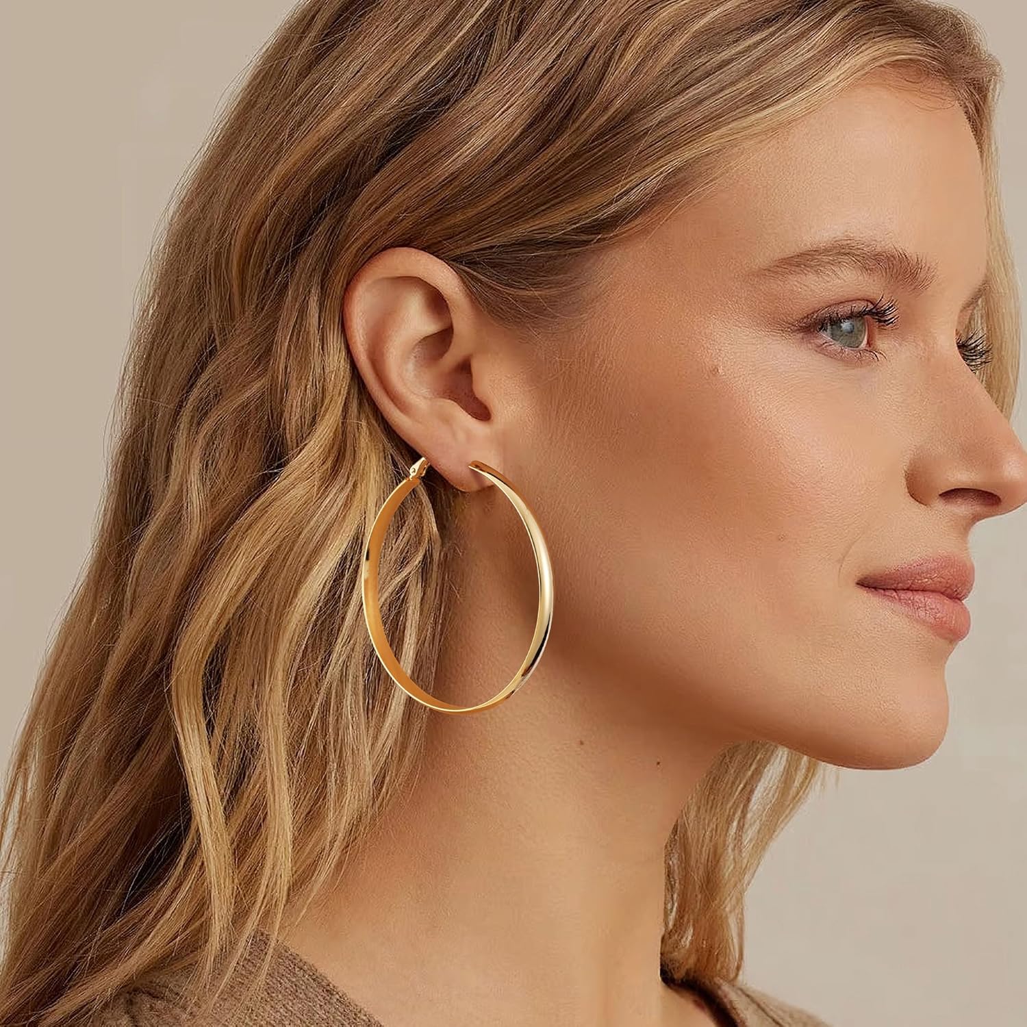 Gold Hoop Earrings For Women, 14K Real Gold Plated With 925 Sterling Silver Post, Hypoallergenic Lightweight Thick Gold Hoops Earrings For Women Trendy[Z5333]