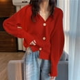 thumbnail image 4 of Elvqul Womens Sweater Knited Shirts Solid Color Work Red Sweater for Juniors, 4 of 6