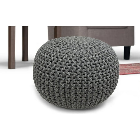 Simpli Home - Nikki Round Contemporary Polystyrene/Knitted Cotton Pouf - Blue/Navy Blue