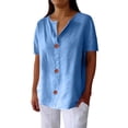 thumbnail image 3 of SCHUHLAND Women's V-Neck Button-Down T-Shirt - Casual Loose Fit Long Sleeve Top, Elegant Spring Autumn Blouse, Fashionable Pullover, S-5XL, 3 of 7