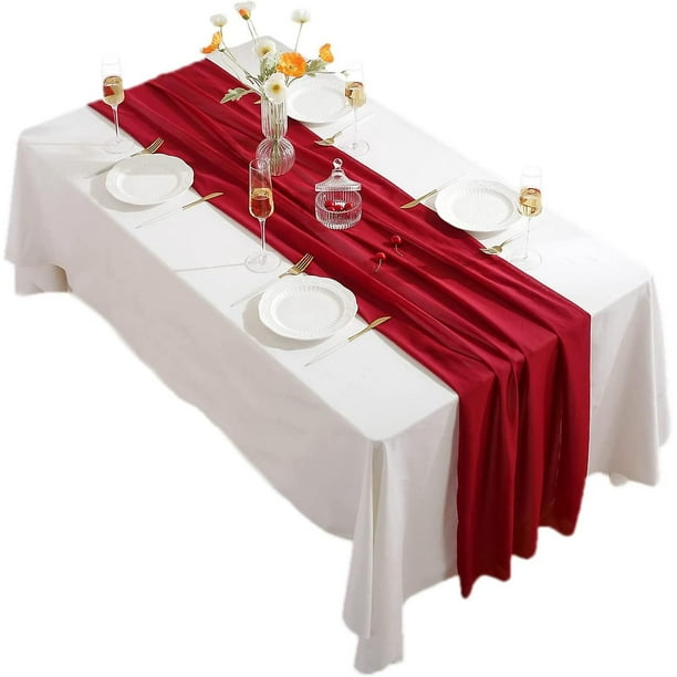 Heytea Camino de mesa de gasa rojo vino, mantel de 27 x 120 pulgadas de largo, mantel de boda transparente para banquetes de fiesta, mesa nupcial para el hogar, arcos, mesa para pa