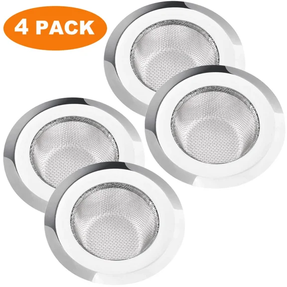 4Pcs Kitchen Sink Strainer Large Wide Rim 4.5" Stainless Steel Mesh Drain Filter