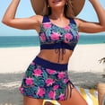 thumbnail image 2 of YIFUNIN Women's Sexy Printed Three Piece Bikini Set Swimsuit with Sarong Cover Up for Women Beach Vacation Honeymoon Pool Party,Navy L, 2 of 4