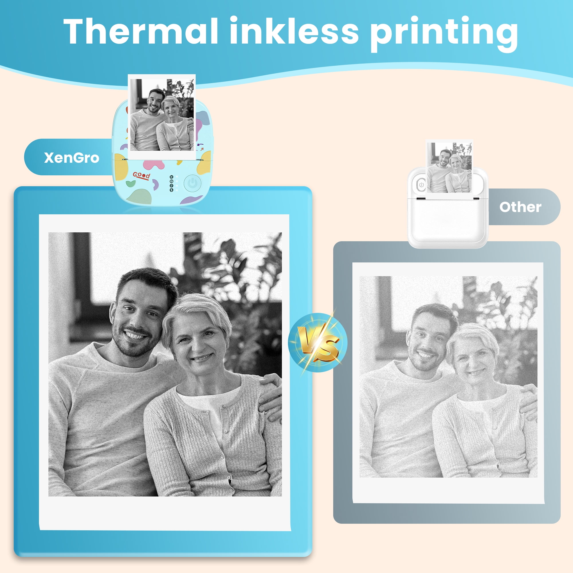 Mini Portable Sticker Printer XenGro, Mini Thermal Printer with 4 Rolls Paper, Bluetooth Inkless Printpods, Pocket Label Maker Suitable for Creative Kids DIY, Diaries, Photos, Study Notes