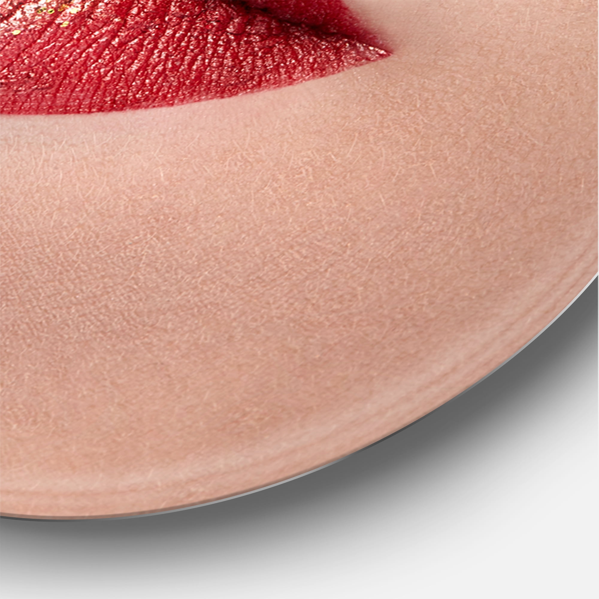 Designart 'Close Up Lips With Gold and Red Make Up' Modern Circle Metal Wall Art 36x36 - Disc of 36
