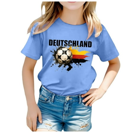 

LIhncine T Shirts for Girls Children Flag Of Germany Print Short Sleeve Round Neck T Shirt Floral Fashion Trend Bottoming Shirt Girls Tops(Light Blue 6-7 Years)