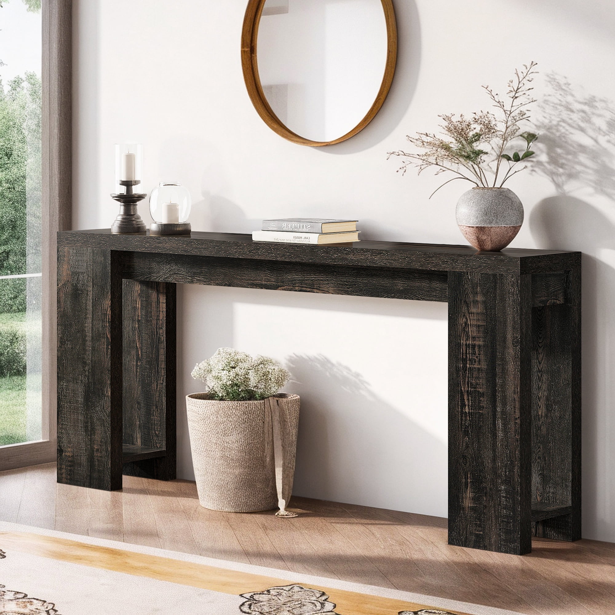 Demi Bonn 70.9" Wood Console Table, Farmhouse Sofa Table Entryway Table with Storage, Foyer Display Table, Black