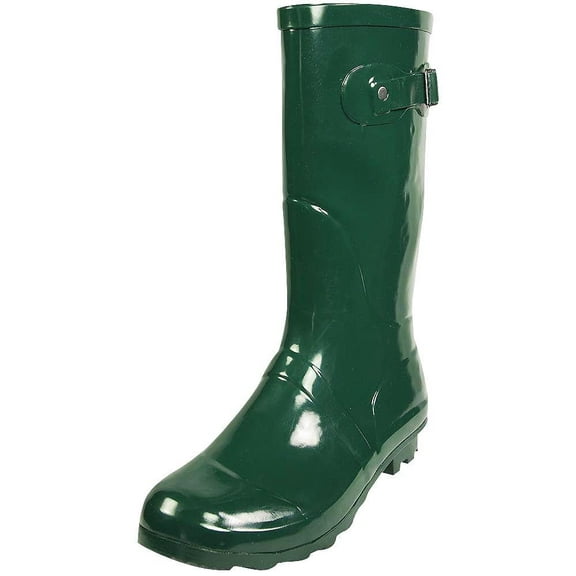 New Women Rain Boots Rubber Solid Color Mid Height Mid Calf Snow Rainboot, 38734 hunter / 7B(M)US