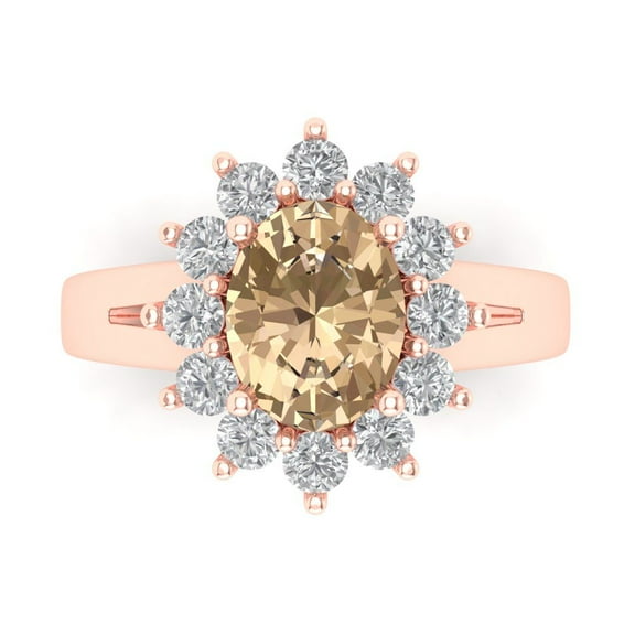 Clara Pucci 14K Rose Gold 2.72ct YellowMoissanite Halo Ring for Women