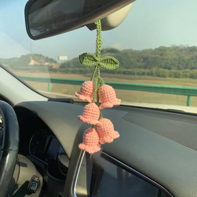 Accesorios para espejo retrovisor-lindo adorno colgante de punto hecho a mano, decoración de coche Kawaii para decoración de coche y hogar
