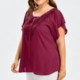 thumbnail image 2 of Gibobby Blusa Termica Camiseta manga encaje sólido más blusa tamaño mujer murciélago corto Casual Tops blusa de mujer（Rojo， XXXL), 2 of 5