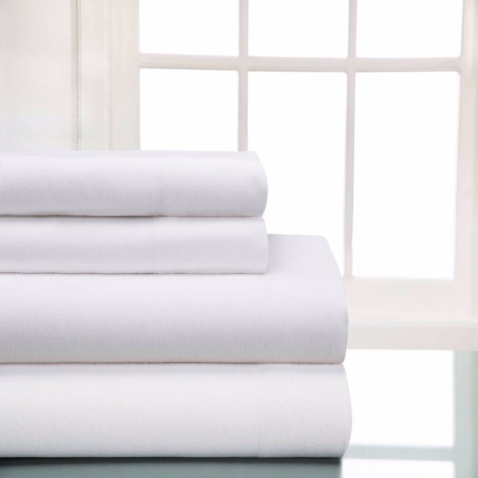 4-PC FULL 310TC BAMBOO COTTON SHEET SET, Silky Moisture Eco-Friendly Wrinkle Free 100% COTTON White Bed Sheet Set W / 15 Inch Deep Pockets