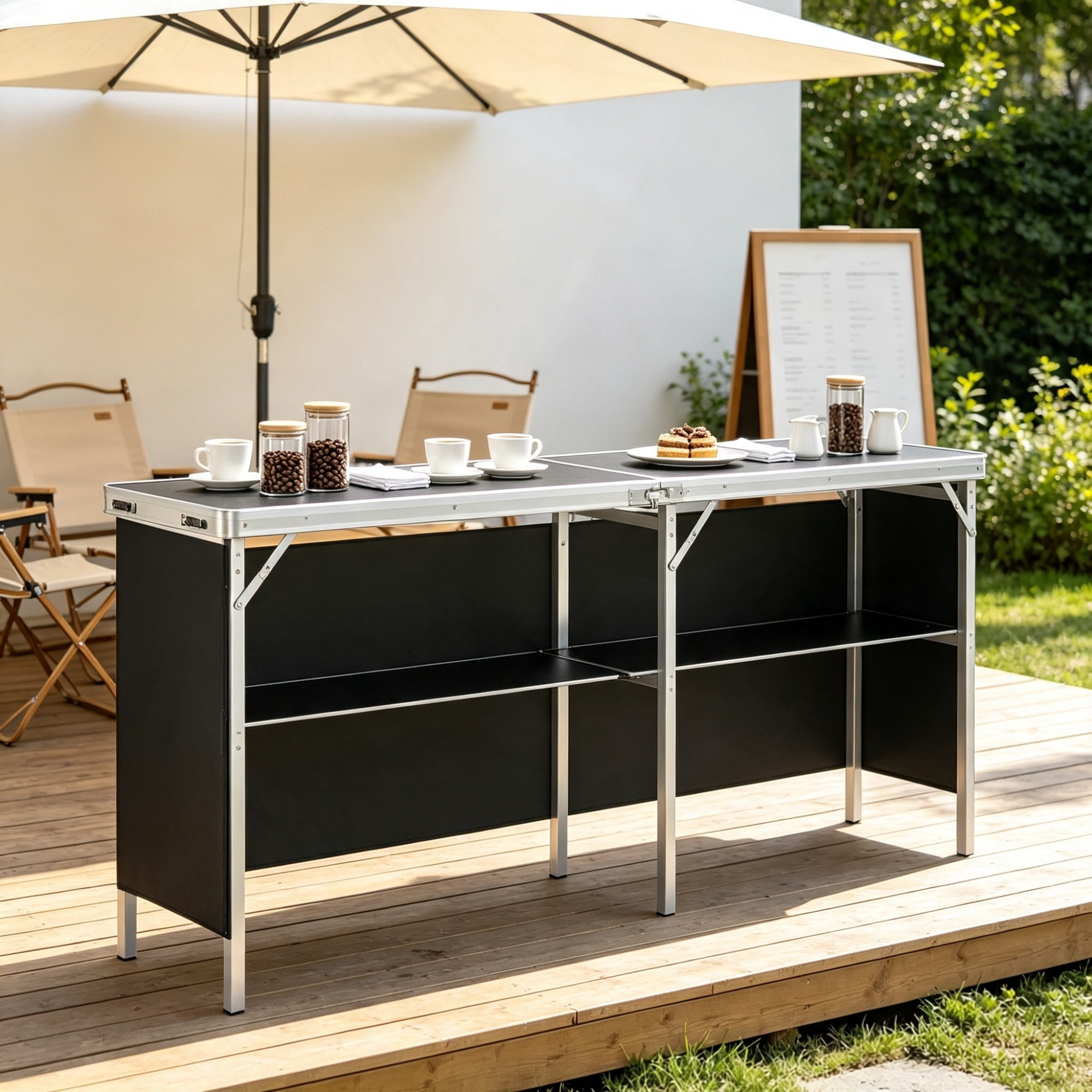 Extra Long Folding Portable Bar Table, Tradeshow Podium Table with Carrying Case, for Party Picnic & Exhibition, 77.95" x 15.16" x 34.65"