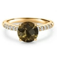 thumbnail image 3 of Gem Stone King 10K Yellow Gold Brown Smoky Quartz and Lab Grown Diamond Engagement Ring for Women | 2.00 Cttw | Round Checkerboard 8MM | Gemstone Birthstone | Size 5, 3 of 6