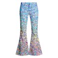 thumbnail image 7 of RUTAYY Girls Flare Pants Iridescent Round Sequins Print Full Waist Button Zipper Fly Stage Performance Bottoms Mint Green, 7 of 7