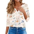 thumbnail image 4 of OIOLOYJM Easter Shirts for Women Holiday Bunny Graphic Henley Shirts Happy Button V-Neck 3/4 Length Sleeve T Shirts Spring Basic Tee Tops Beige 2XL, 4 of 6