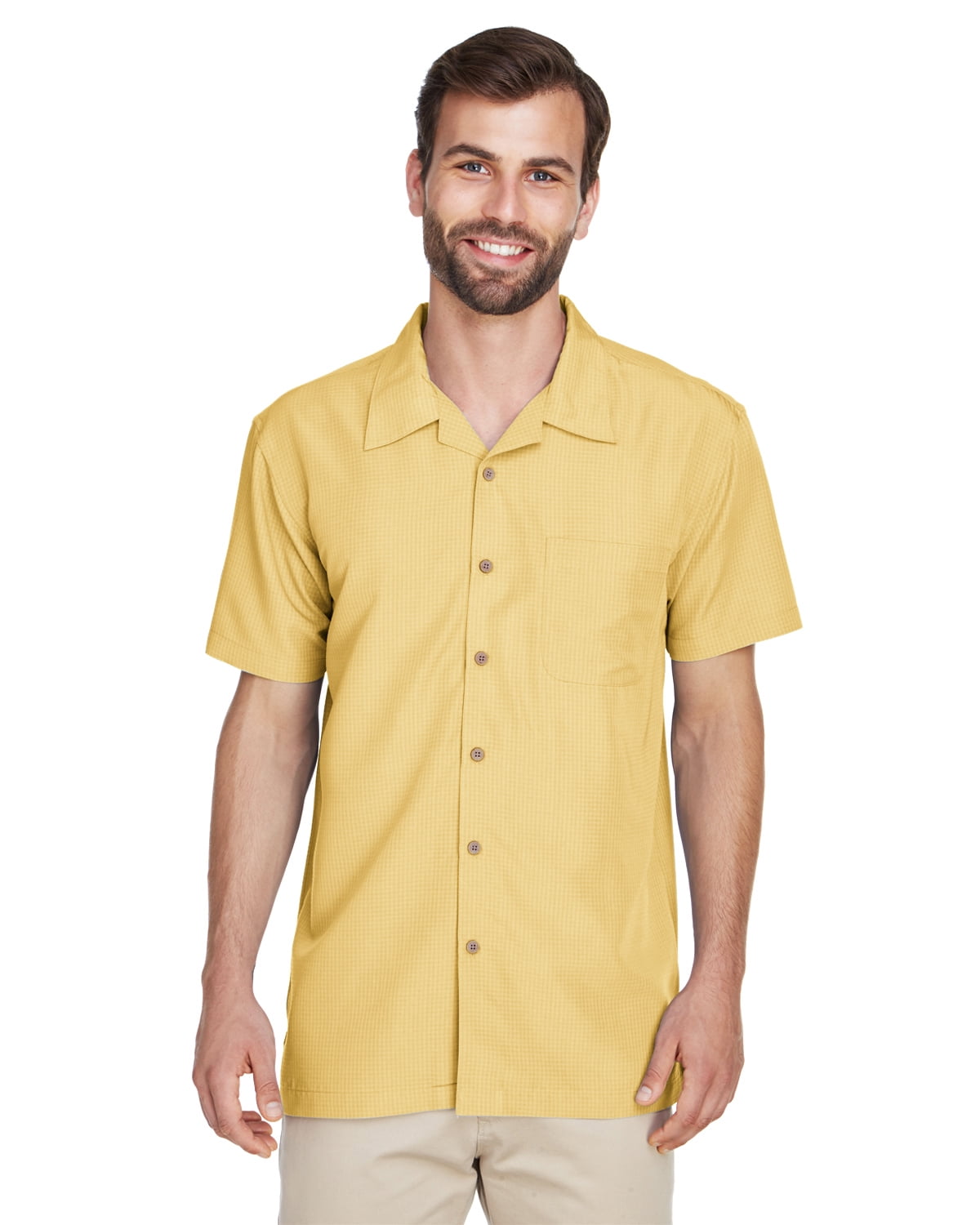 XL Pineapple Harriton Mens Barbados Textured Camp Shirt XL Pineapple Harriton Mens Barbados Textured Camp Shirt